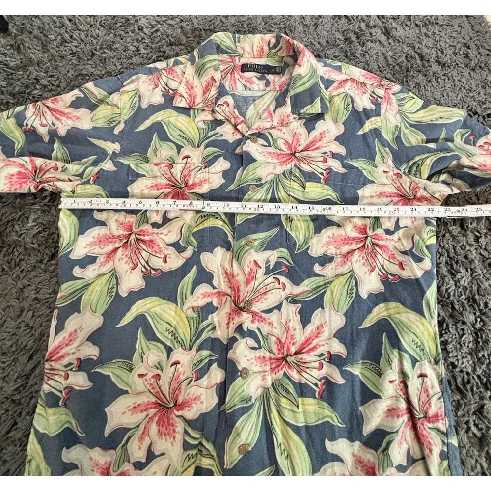 Polo Ralph Lauren Camp Hawaiian Shirt Men's Large Floral Linen Short Sleeve